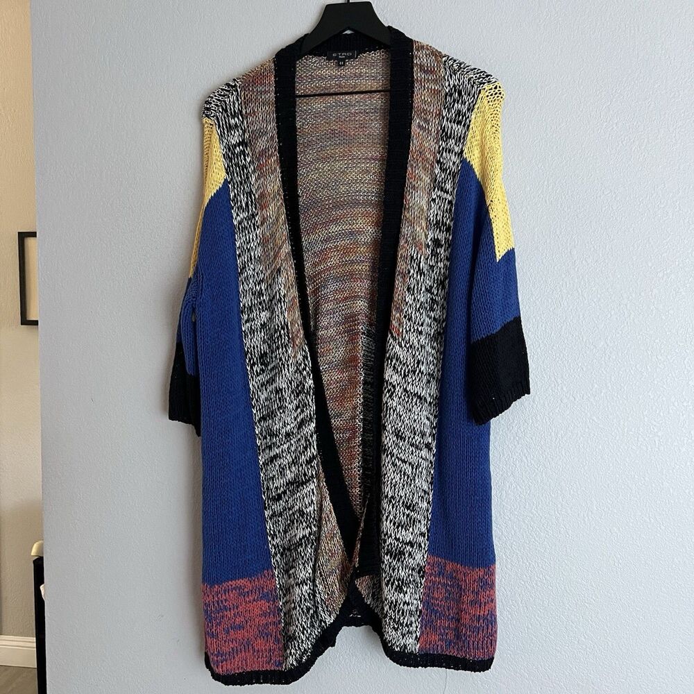 Etro Milano Multicolor Melange Longline Heavy Knit Kimono Cardigan Size 44